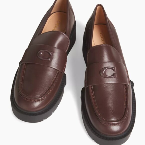 Coach Leah Women Loafer Size 11 New No box Maple Buttery Leather Chunky Lug Sole - Picture 1 of 12